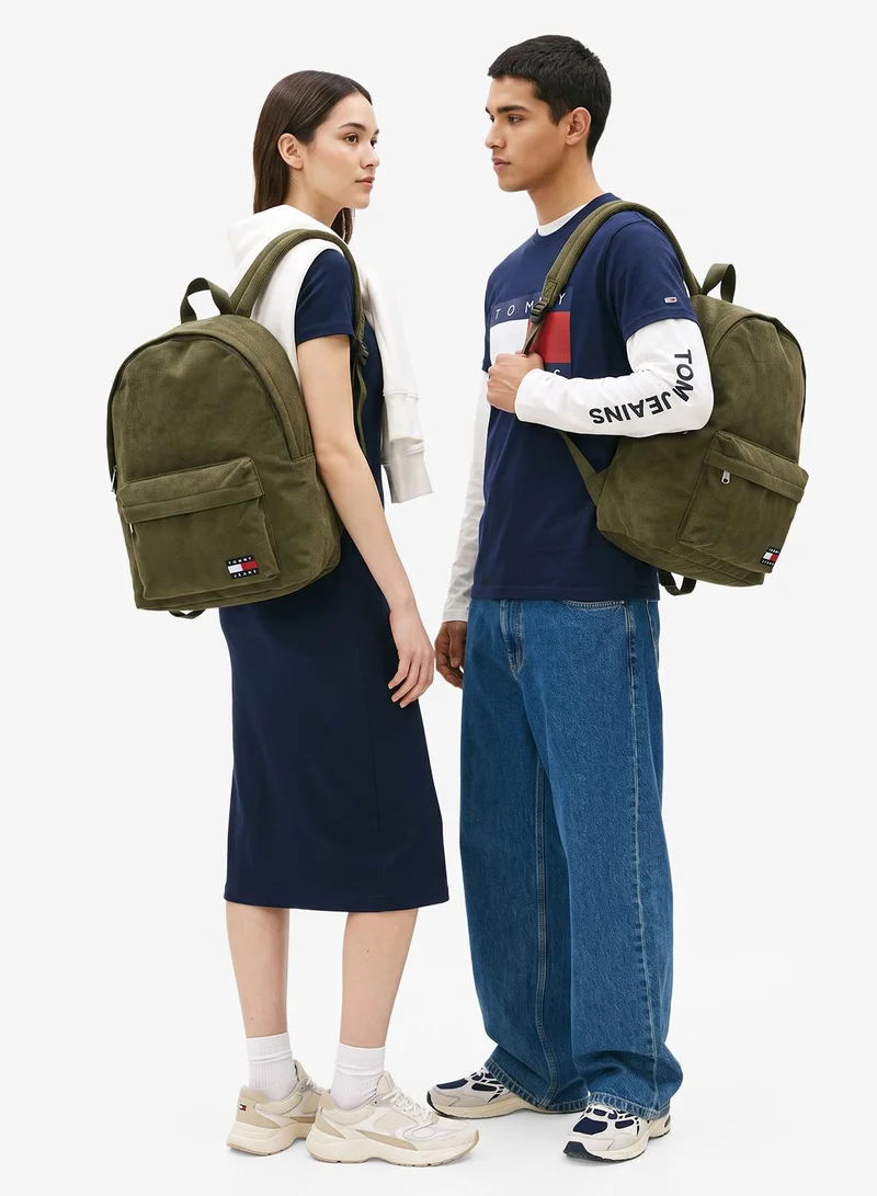 Tommy Jeans Dark Greenery Essential Corduroy Logo Dome Backpack with Laptop Sleeve for Men | Best Price UAE