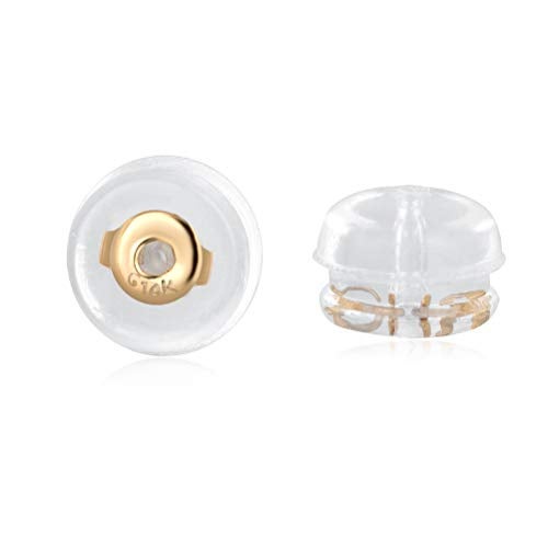 VOLUKA 14K Gold Silicone Earring Backs Replacement | Rubber Earrings Backs for Studs |Plastic Earring Backing Secure (1 Pair 14K Gold) - Image 1