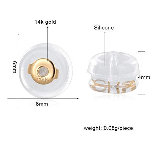 VOLUKA 14K Gold Silicone Earring Backs Replacement | Rubber Earrings Backs for Studs |Plastic Earring Backing Secure (1 Pair 14K Gold) - Image 4