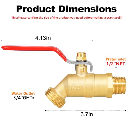 SIGURANTA 14Turn HeavyDuty Brass Outdoor Spigot 12 Male NPT Inlet 34 Male GHT Hose Outlet HighFlow Sillcock Hose Bibb Valve for Garden Watering Long Handle 2PCS - Image 3