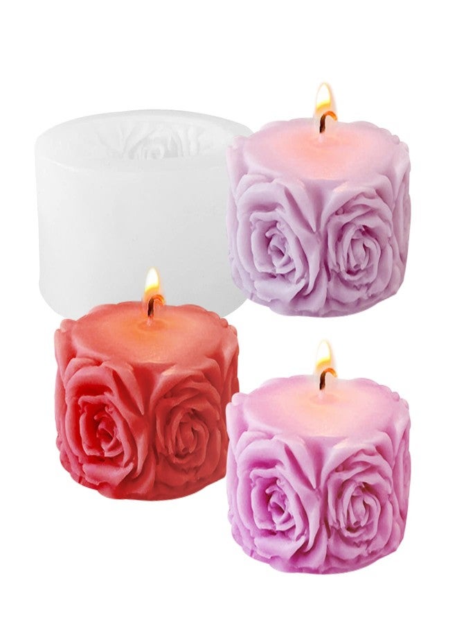 ZAKVOOR Rose Flower Column Candle Molds Valentine's Day Cylinder Resin Casting Mold for Candle Making Resin Casting Silicone Mold for DIY Candle Making Polymer Clay Craft Plaster - Image 1