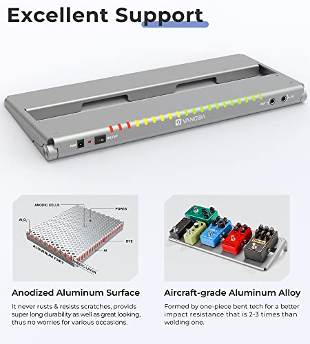 Vangoa Guitar Pedal Board with Built-in Isolated Power Supply, VPPD-S Aluminum Small Portable Folding Powered Guitar Pedalboard with Carry Bag, 2.8lb, Gray - Image 3