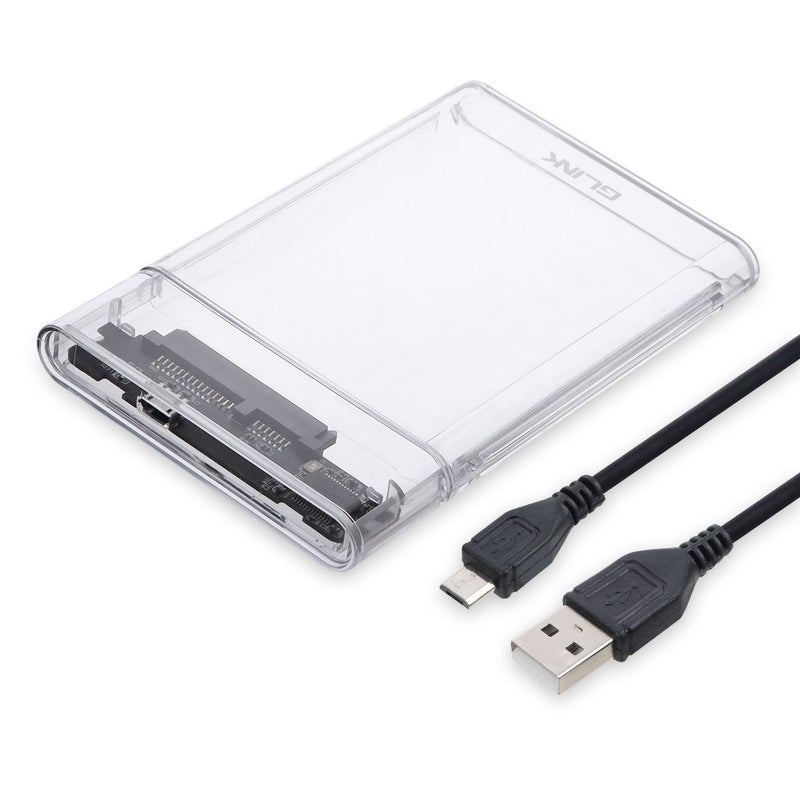 GLink GHD014 - 2.5" USB 2.0 Transparent Premium External HDD Enclosure Case for SATA SSD HDD for Laptop Hard Disks | High Speed USB 2.0 | Supports 4TB | Tool Free Installation | Transparent