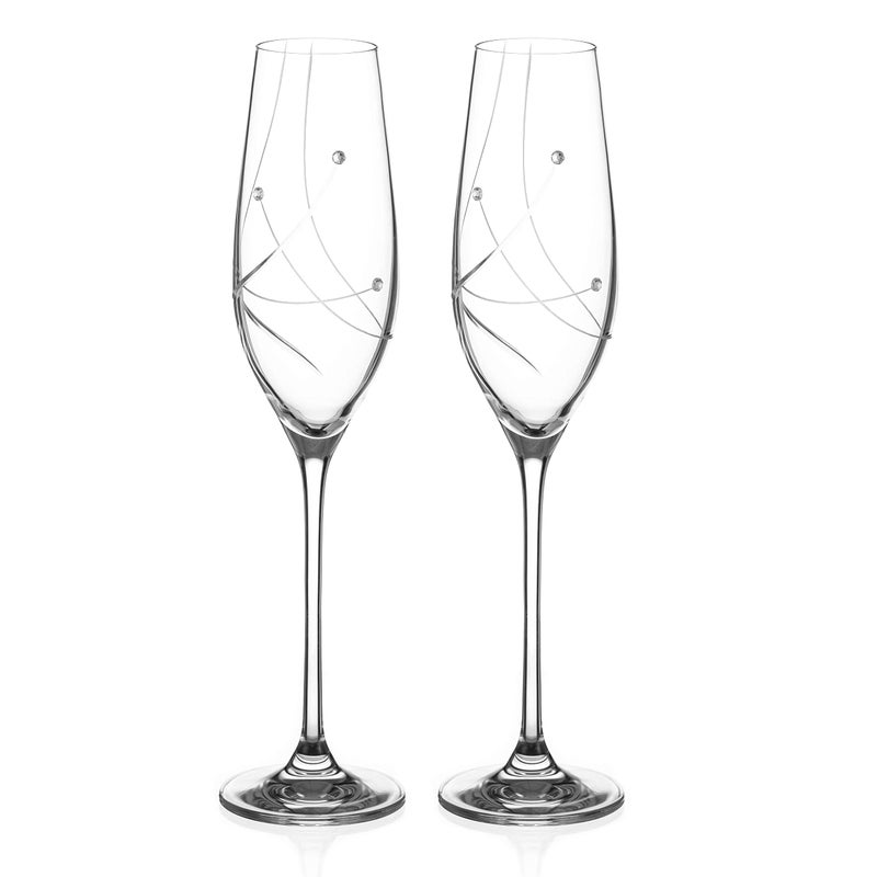 كؤوس الشمبانيا ديامانتي سواروفسكي مع كؤوس بروسيكو زوج أنجلينا مزينة بكريستالات سواروفسكي مجموعة من 2