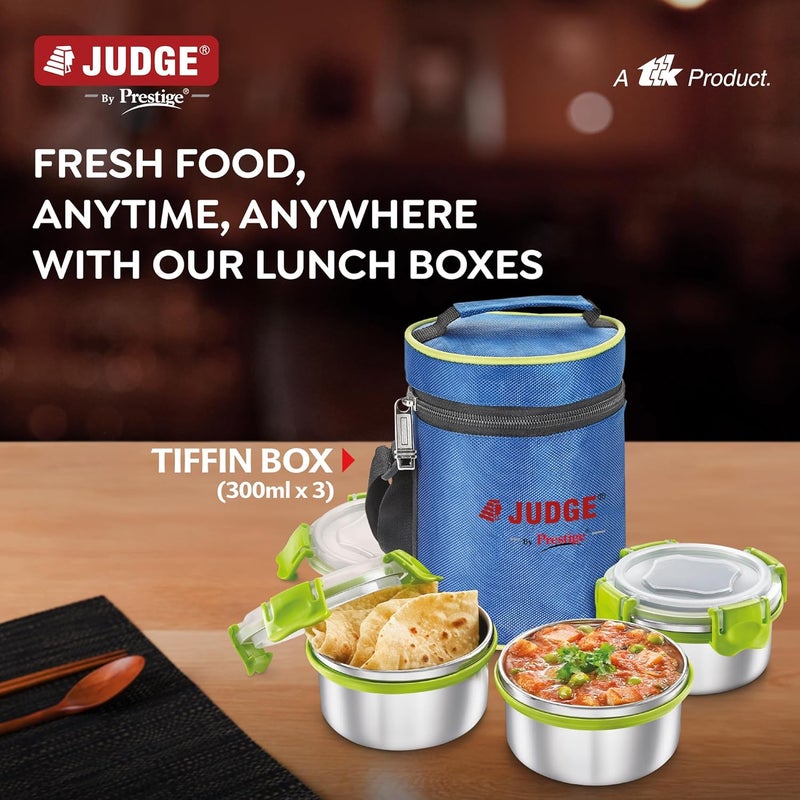 JUDGE Judge by Prestige Non-Insulated Tiffin Box with Pouch, Set of 3 Containers (300 ml x 3)  - Image 2