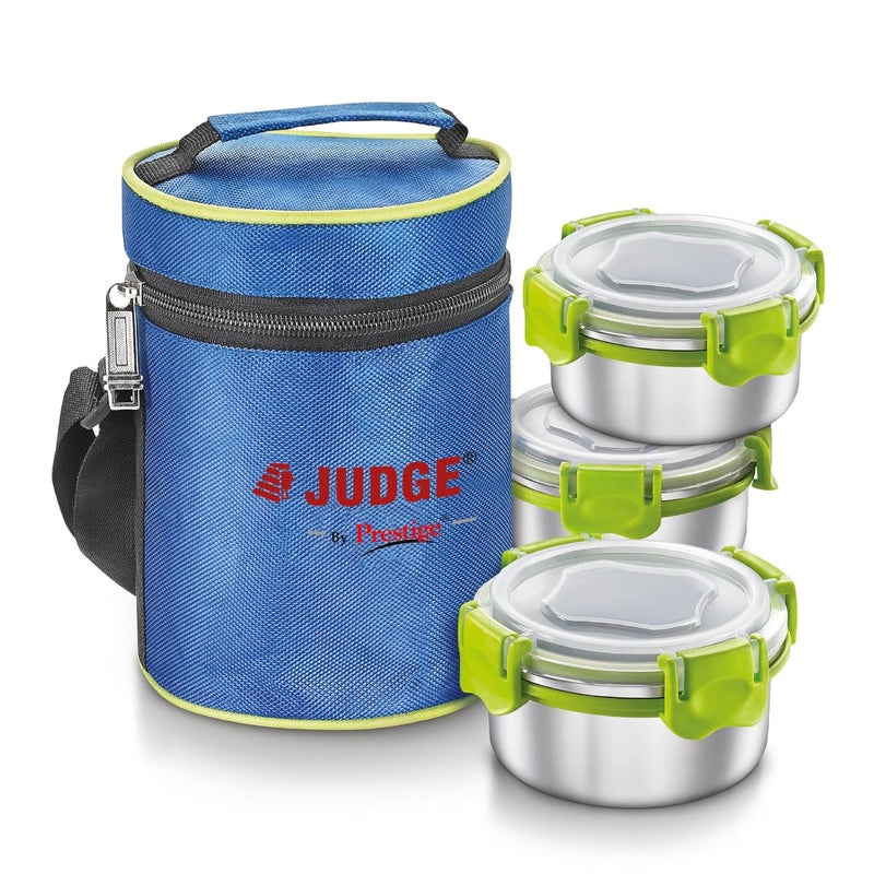 JUDGE Judge by Prestige Non-Insulated Tiffin Box with Pouch, Set of 3 Containers (300 ml x 3)  - Image 1