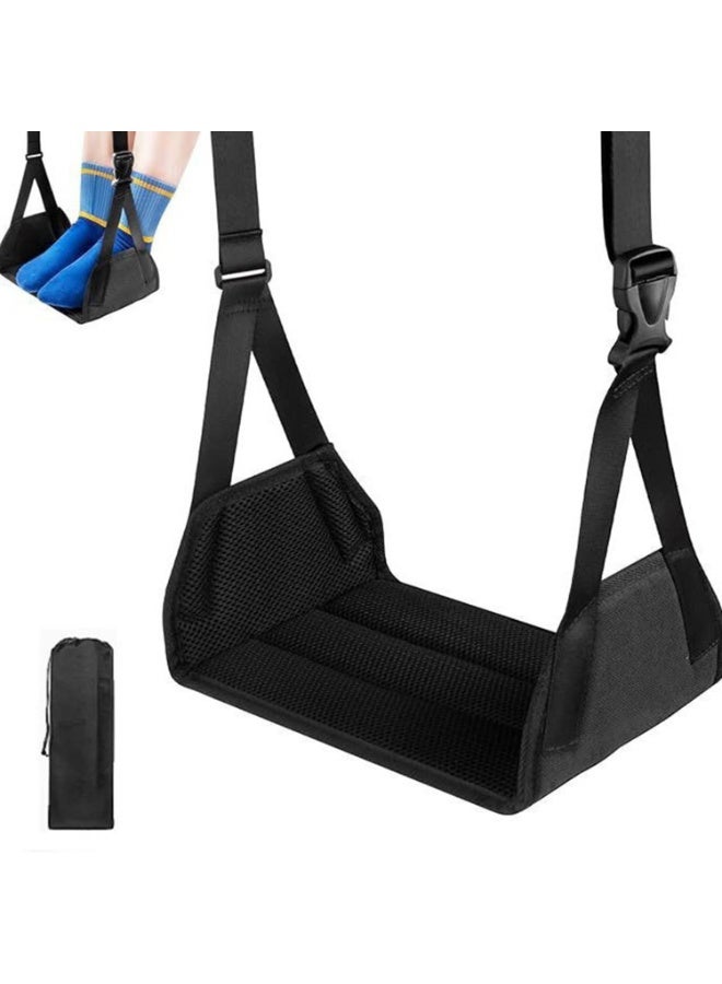 Airplane Foot Rest Hammock with Adjustable Strap, bamboo base, Portable Travel Footrest with Storage Bag,Foot Sling Travel Essentials to Relax Your Feet,19.68 -36.22 - Image 1