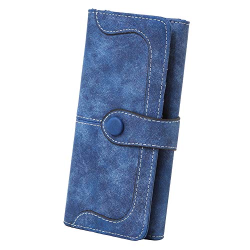 Cynure Women's Vegan Leather 17 Card Slots Card Holder Long Big Bifold Wallet,Navy - Image 1