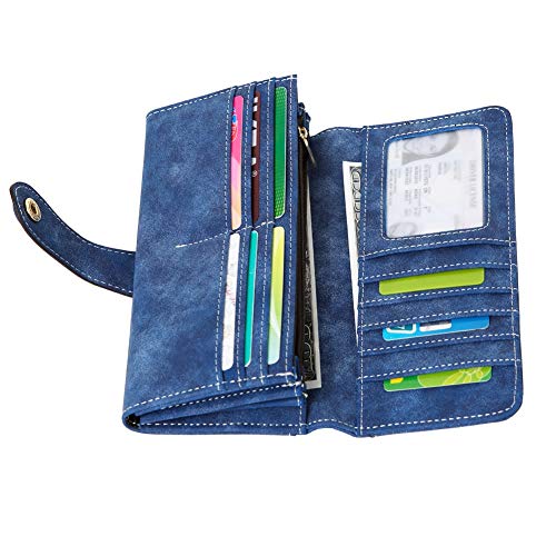 Cynure Women's Vegan Leather 17 Card Slots Card Holder Long Big Bifold Wallet,Navy - Image 3