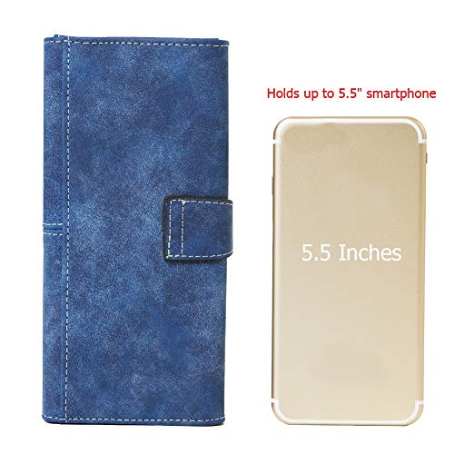 Cynure Women's Vegan Leather 17 Card Slots Card Holder Long Big Bifold Wallet,Navy - Image 5