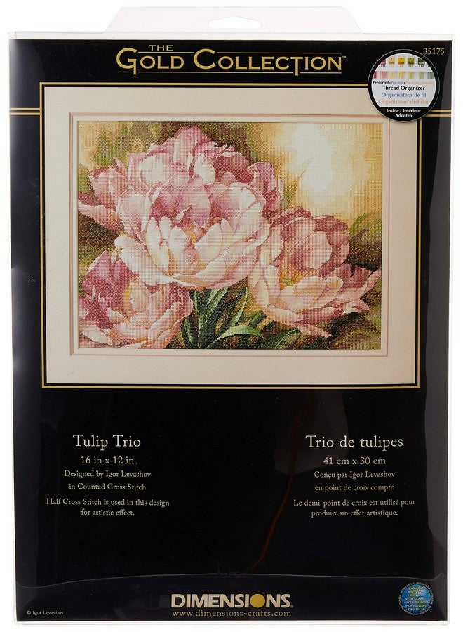 دايمنشونز طقم غرز متقاطعة من مجموعة الذهب توليب تريو 14 قطعة عاجية عايدة 16 بوصة × 12 بوصة - Image 1