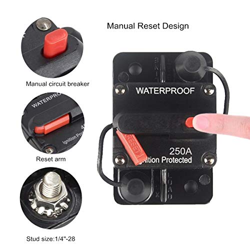 OUHL 250 Amp Circuit Breaker Manual Reset 30-250A for Car Truck Rv ATV Marine Trolling Motors Boat Vehicles,12V-48V DC (250A) - Image 4