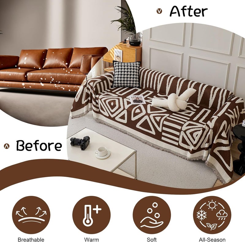 VC Life VClife Couch Cover Boho for Dog, Non Slip Couch Cover for 3 Cushion Couch Sofa, Soft Chenille Sectional Sofa Cover for Dog Washable Sofa Slipcover for 3 Seat, Chocolate, 71''x134'' - Image 5