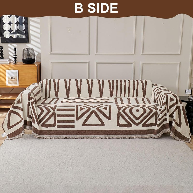 VC Life VClife Couch Cover Boho for Dog, Non Slip Couch Cover for 3 Cushion Couch Sofa, Soft Chenille Sectional Sofa Cover for Dog Washable Sofa Slipcover for 3 Seat, Chocolate, 71''x134'' - Image 3