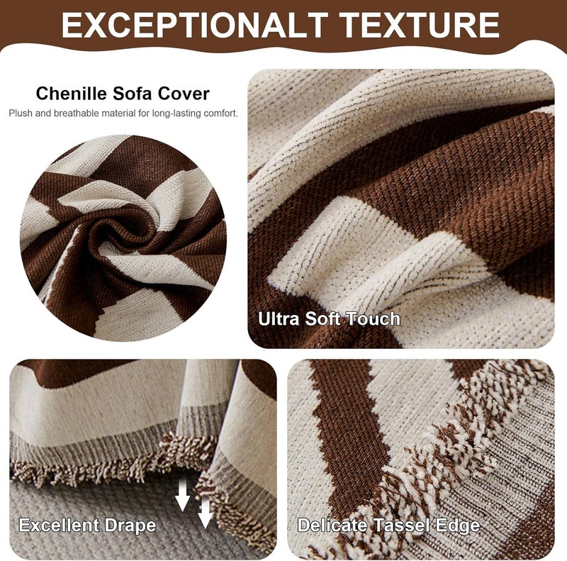 VC Life VClife Couch Cover Boho for Dog, Non Slip Couch Cover for 3 Cushion Couch Sofa, Soft Chenille Sectional Sofa Cover for Dog Washable Sofa Slipcover for 3 Seat, Chocolate, 71''x134'' - Image 4