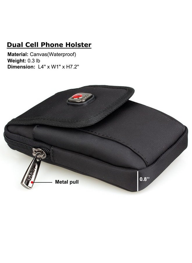 VIIGER - Canvas Dual Phone Holster for Belt Flip Cell Phone Case for iPhone 16 Pro Max iPhone 15 Pro Max Galaxy S24 Ultra, Universal Smartphone Pouch with Belt Loop and Clip for Men, Magnetic Flap Pocket - Image 1