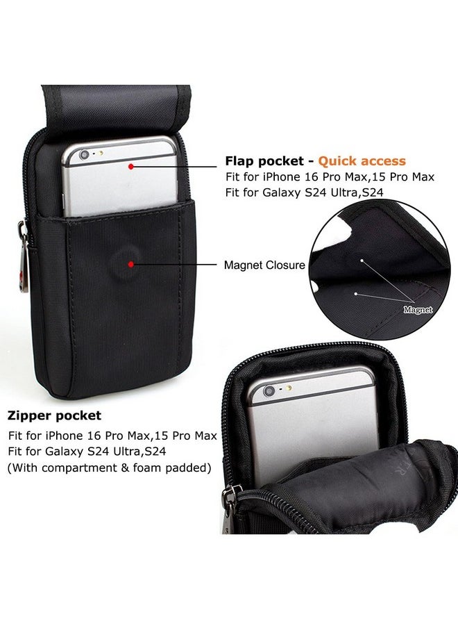 VIIGER - Canvas Dual Phone Holster for Belt Flip Cell Phone Case for iPhone 16 Pro Max iPhone 15 Pro Max Galaxy S24 Ultra, Universal Smartphone Pouch with Belt Loop and Clip for Men, Magnetic Flap Pocket - Image 1