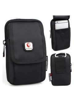 Canvas Dual Phone Holster for Belt Flip Cell Phone Case for iPhone 16 Pro Max iPhone 15 Pro Max Galaxy S24 Ultra, Universal Smartphone Pouch with Belt Loop and Clip for Men, Magnetic Flap Pocket