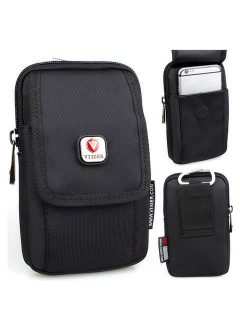 Canvas Dual Phone Holster for Belt Flip Cell Phone Case for iPhone 16 Pro Max iPhone 15 Pro Max Galaxy S24 Ultra, Universal Smartphone Pouch with Belt Loop and Clip for Men, Magnetic Flap Pocket