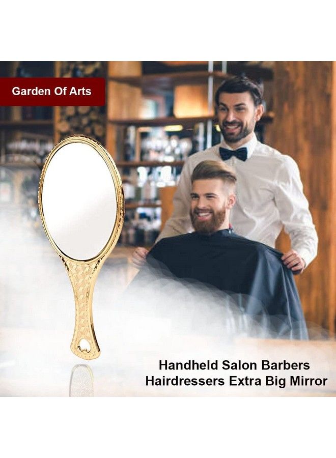 Garden Of Arts مرآة Oval ذهبية محمولة لصالونات الحلاقة مع مقبض قبضة - Image 4