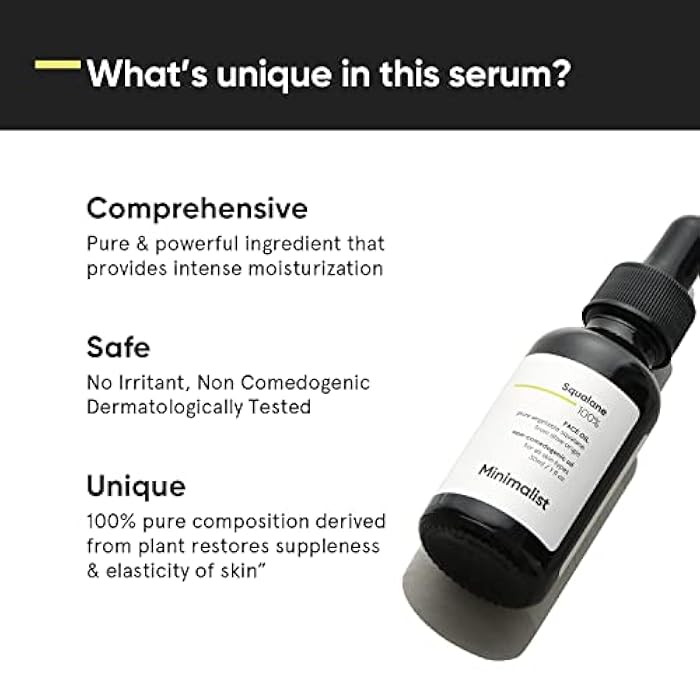 Minimalist Squalane 100% (Plant Derived) Face Oil for Moisturization | Improves Skin Hydration & Reduces Fine Lines | Restores Suppleness, Firmness & Elasticity of Skin | 1 Fl Oz / 30 ml - Image 3