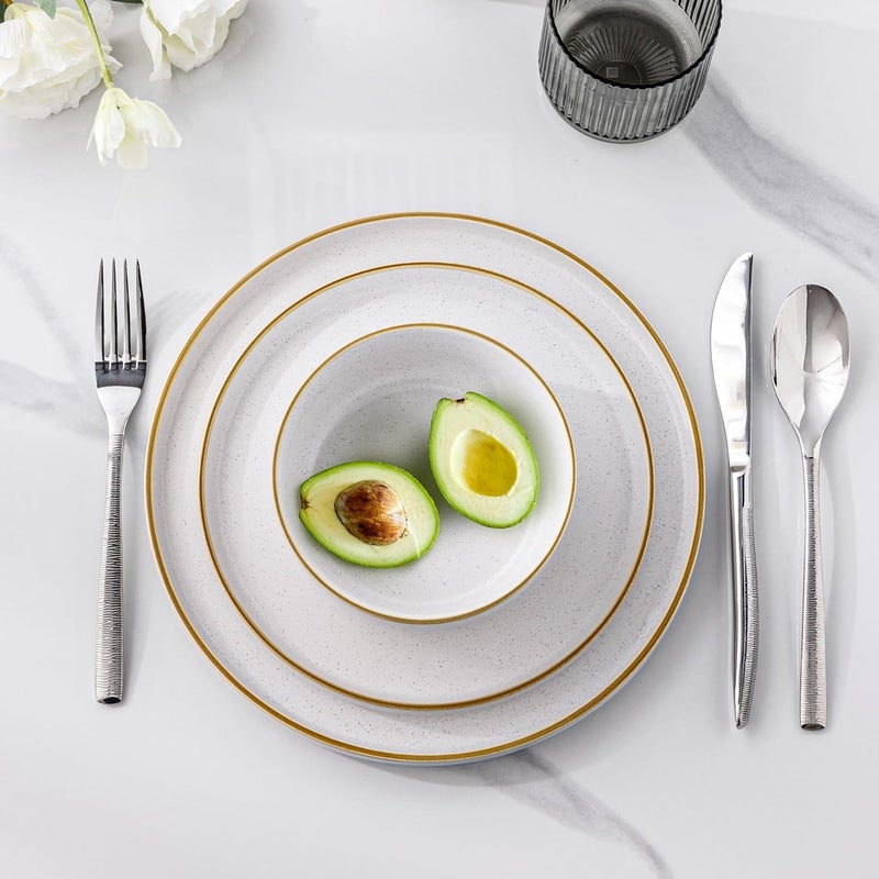 AmorArc Stoneware Dinnerware Sets for 8Reactive Ceramic Plates and Bowls SetHighly Chip and Crack Resistant  Dishwasher  Microwave Safe  Round Dishes Set Service for 8 24pc - Image 4