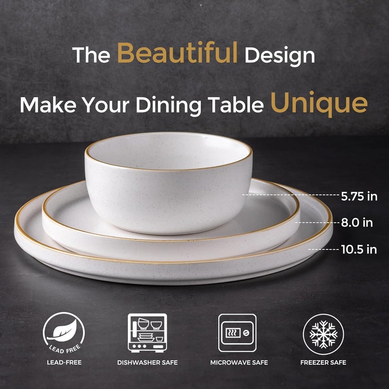 AmorArc Stoneware Dinnerware Sets for 8Reactive Ceramic Plates and Bowls SetHighly Chip and Crack Resistant  Dishwasher  Microwave Safe  Round Dishes Set Service for 8 24pc - Image 5
