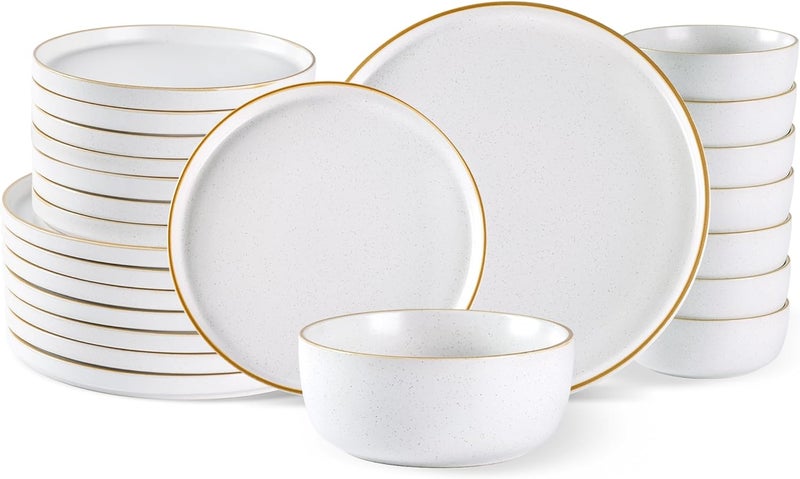 AmorArc Stoneware Dinnerware Sets for 8Reactive Ceramic Plates and Bowls SetHighly Chip and Crack Resistant  Dishwasher  Microwave Safe  Round Dishes Set Service for 8 24pc - Image 1