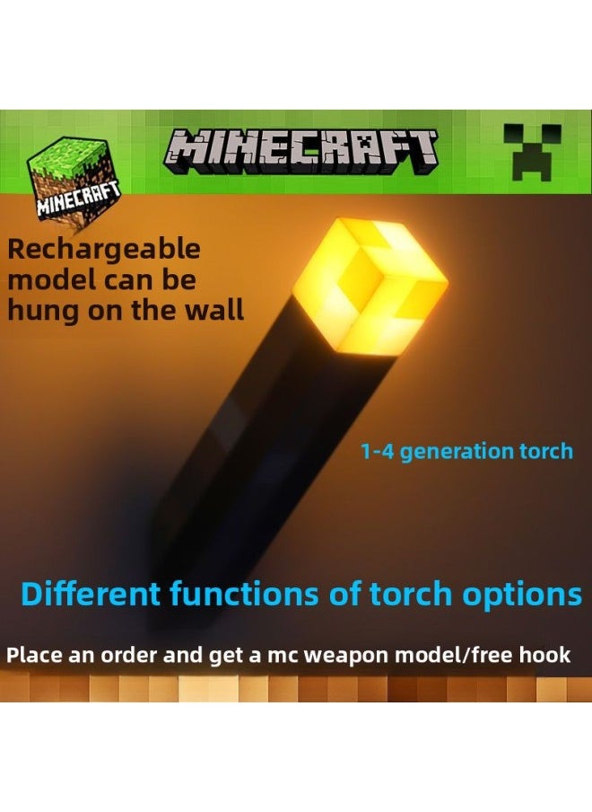 Minecraft Rechargeable Luminous Torch Lamp Can Be Hung On The Wall Torch Night Light Ore Lamp Night Light Color Changing Bottle Toy Model-Color:Rechargeable Color Changing Bottle/8 Colors Silent Control/free Cable-Specifications:Collect And Receive Small MC Weapons
