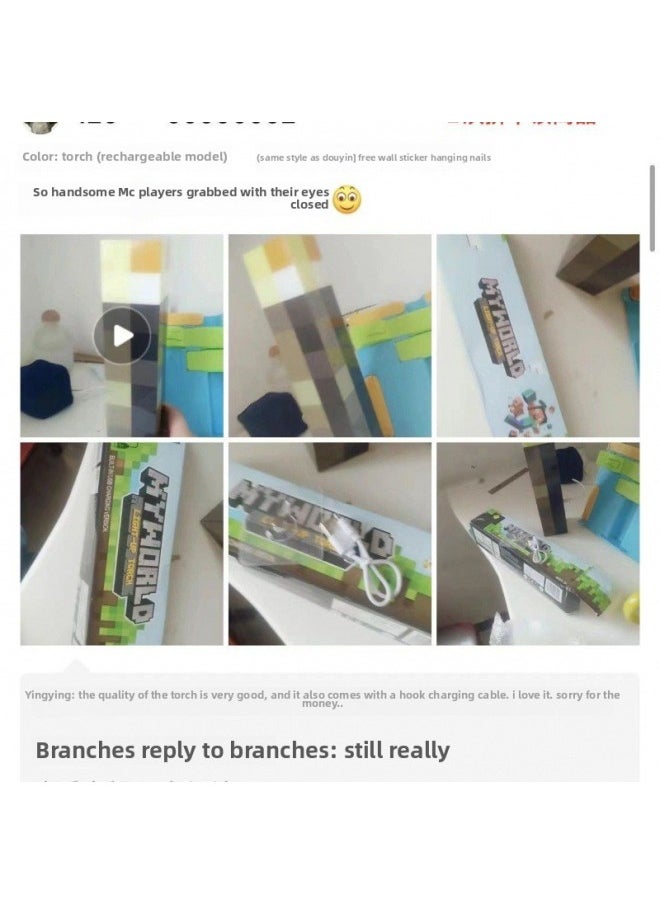 Minecraft Rechargeable Luminous Torch Lamp Can Be Hung On The Wall Torch Night Light Ore Lamp Night Light Color Changing Bottle Toy Model-Color:Rechargeable Color Changing Bottle/8 Colors Silent Control/free Cable-Specifications:Collect And Receive Small MC Weapons