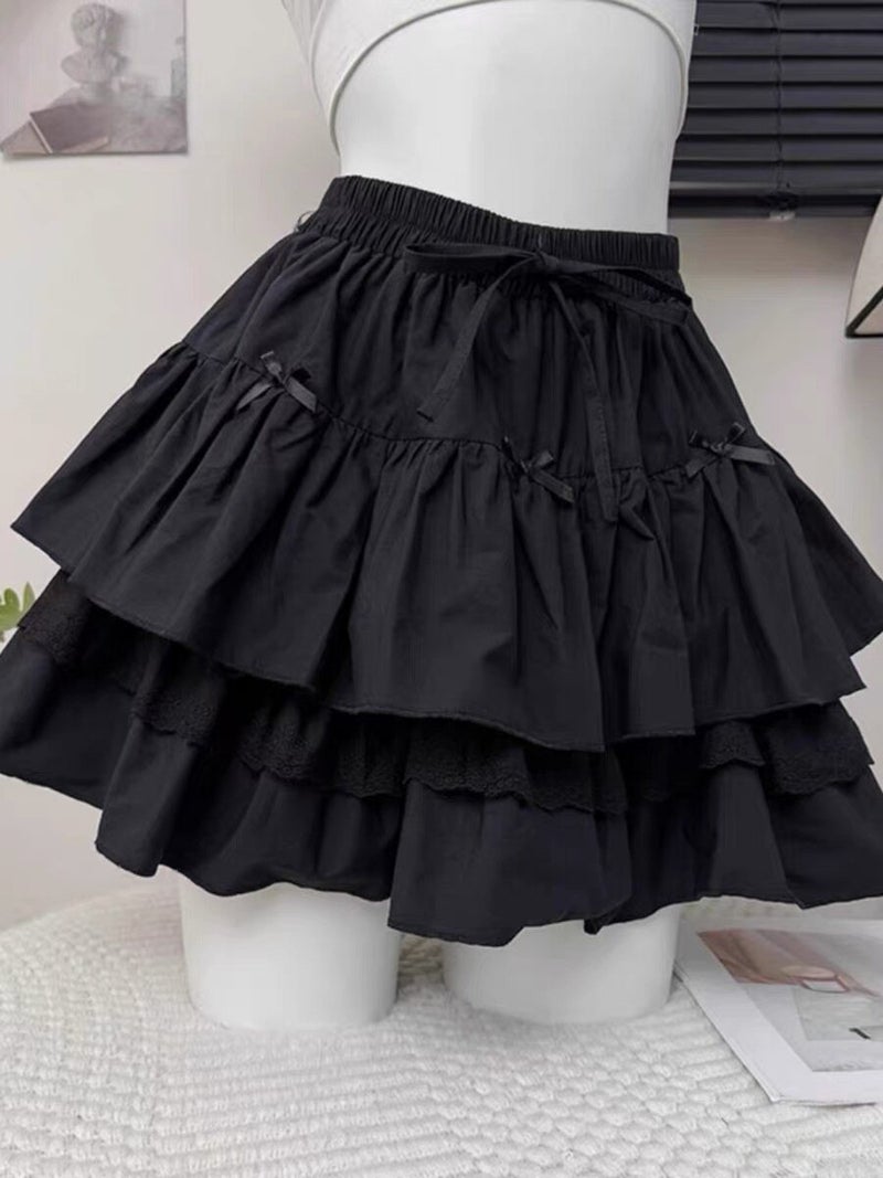 2026 new plus size chubby MM pure white bow decorated with lace cute ballet style niche cake skirt for women - Image 3
