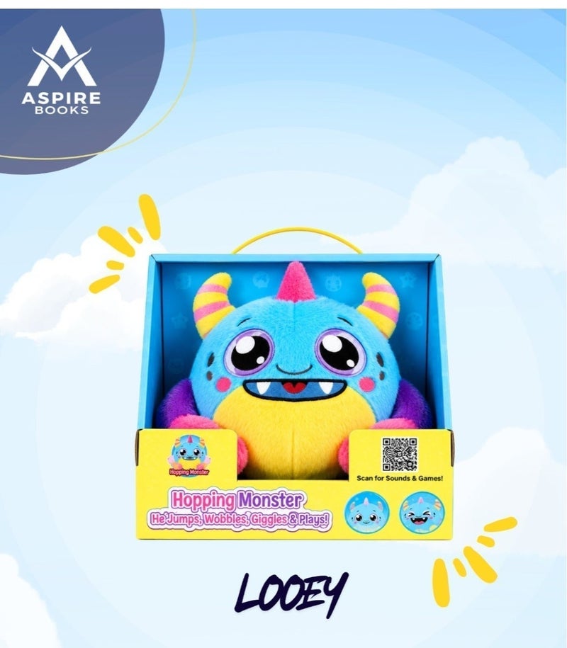 Aspire Books Looey Hooping Monsterious Interactive Plush Toy with 10 Sound Effects & Movement, Rechargeable Sensory Toy for Kids 18M+, Blue/Red Monster - Image 5
