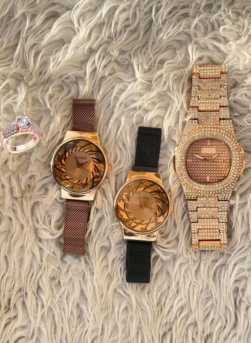 Three Women Wrist Watches Set With One Ring Analog  - Image 3