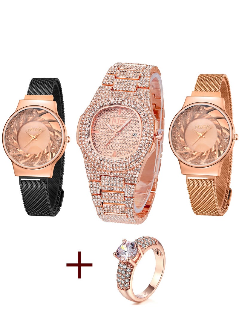 Three Women Wrist Watches Set With One Ring Analog  - Image 1