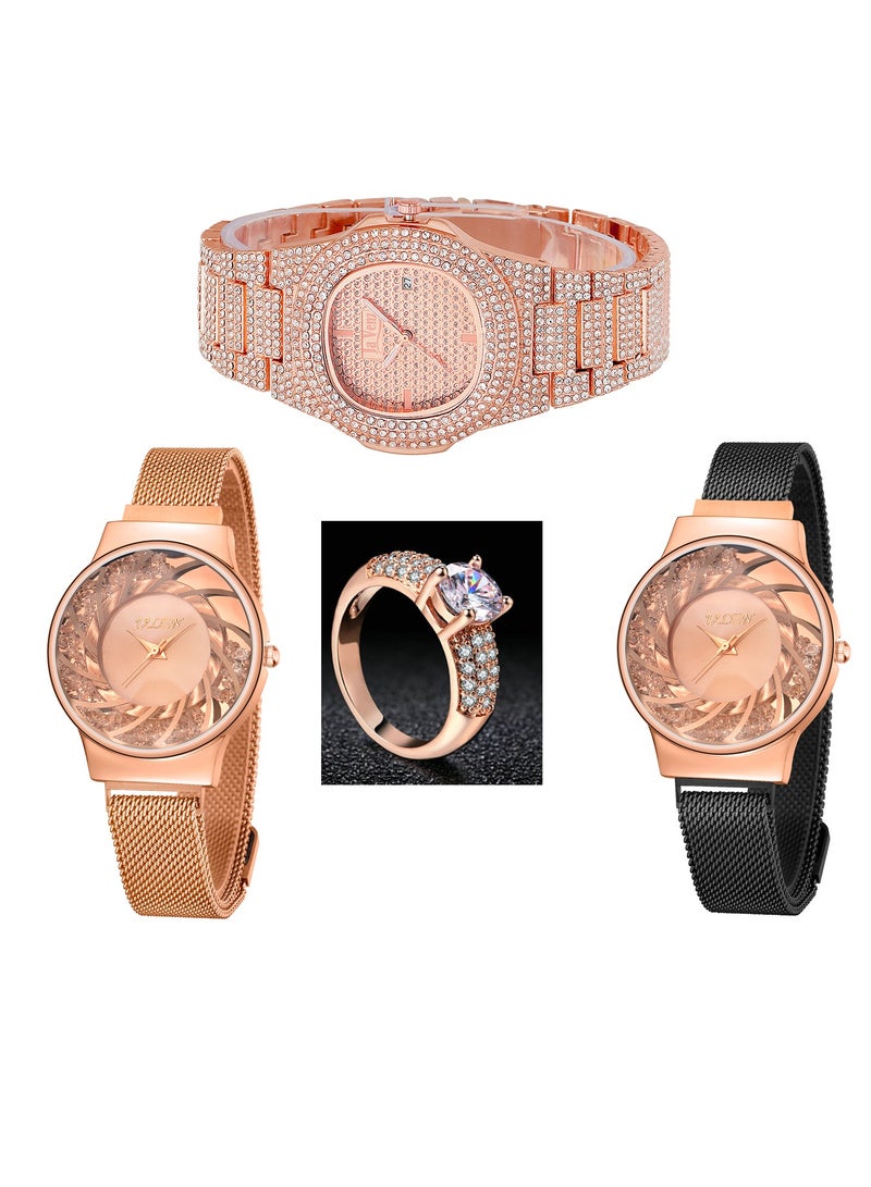 Three Women Wrist Watches Set With One Ring Analog  - Image 2