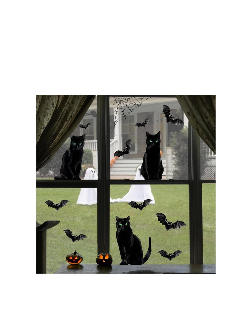 CityRiya-Long Window Stickers, Black Cat Figurine with Bats (Black) - Image 5