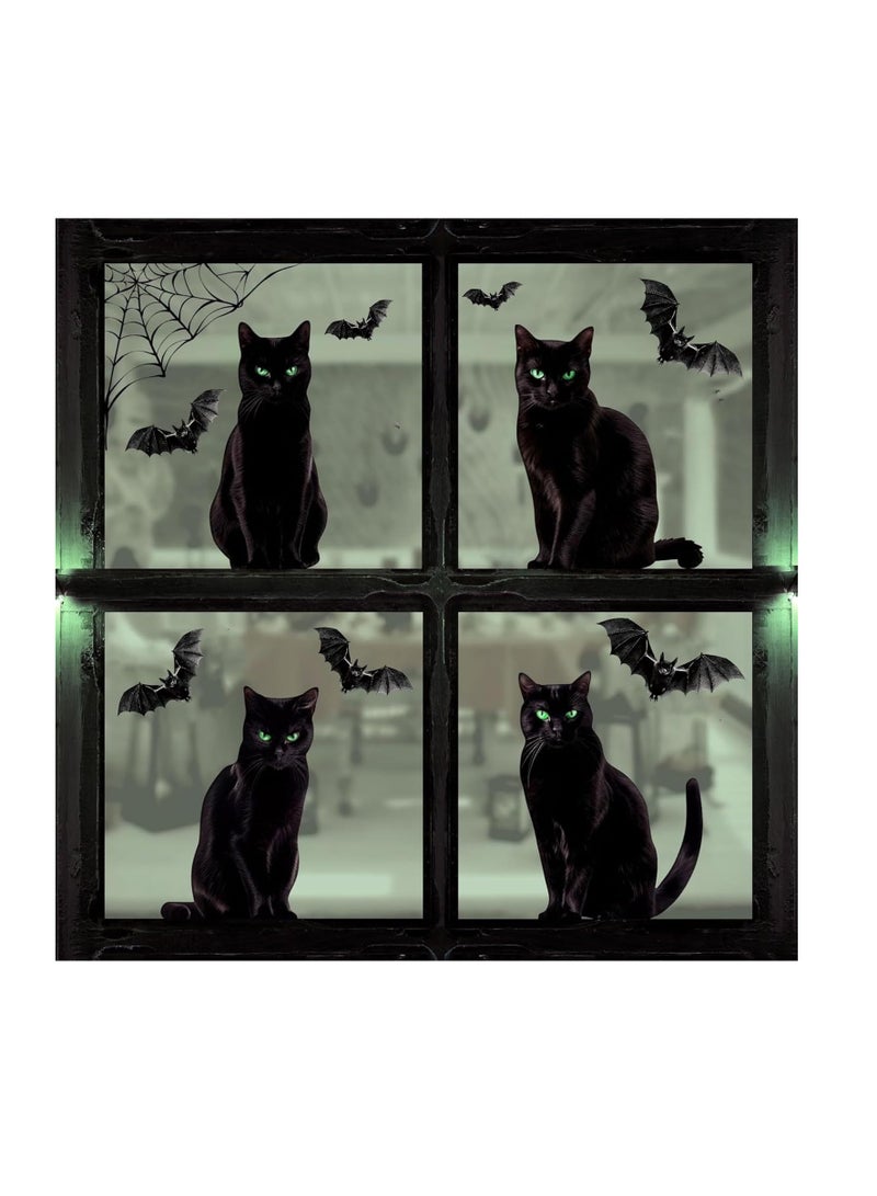 CityRiya-Long Window Stickers, Black Cat Figurine with Bats (Black) - Image 1