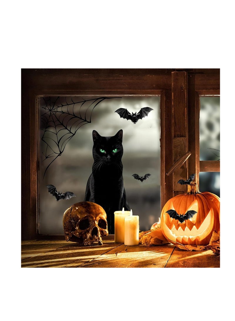 CityRiya-Long Window Stickers, Black Cat Figurine with Bats (Black) - Image 3