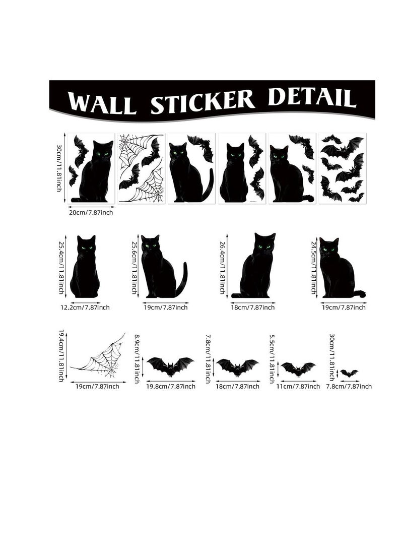 CityRiya-Long Window Stickers, Black Cat Figurine with Bats (Black) - Image 2