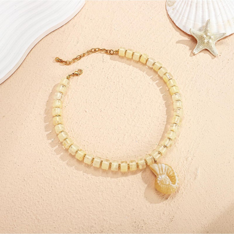 INNERDIVA Chunky Shell Pendant Necklace for Women Big Large Resin Seashell White Bead Beaded Choker Necklaces Trendy Summer Beach Beachy Statement Charm Jewelry Boho Colorful Gemstone Accessories Gift - Image 3