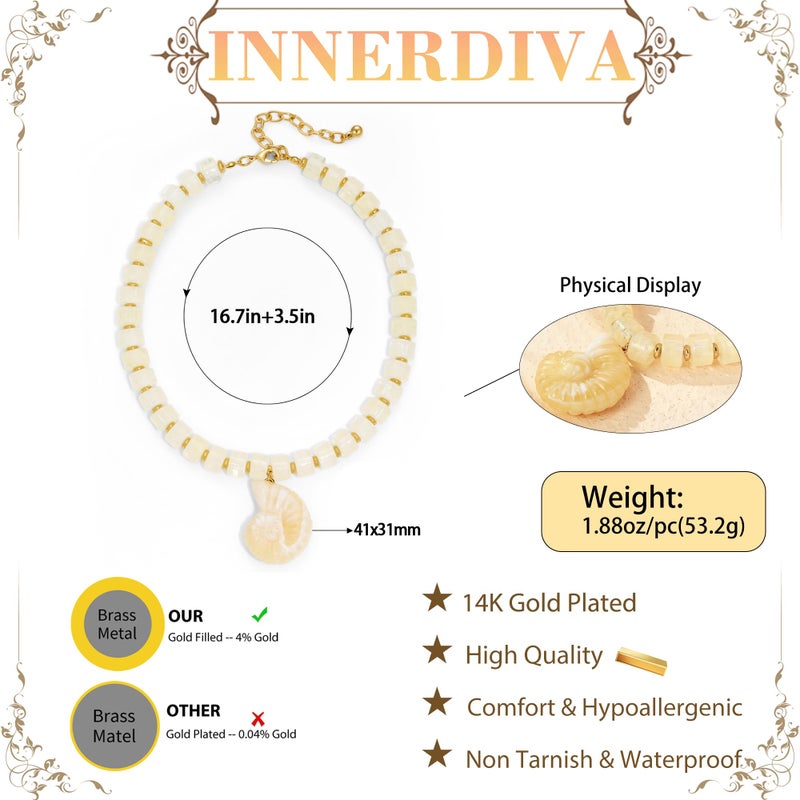INNERDIVA Chunky Shell Pendant Necklace for Women Big Large Resin Seashell White Bead Beaded Choker Necklaces Trendy Summer Beach Beachy Statement Charm Jewelry Boho Colorful Gemstone Accessories Gift - Image 5