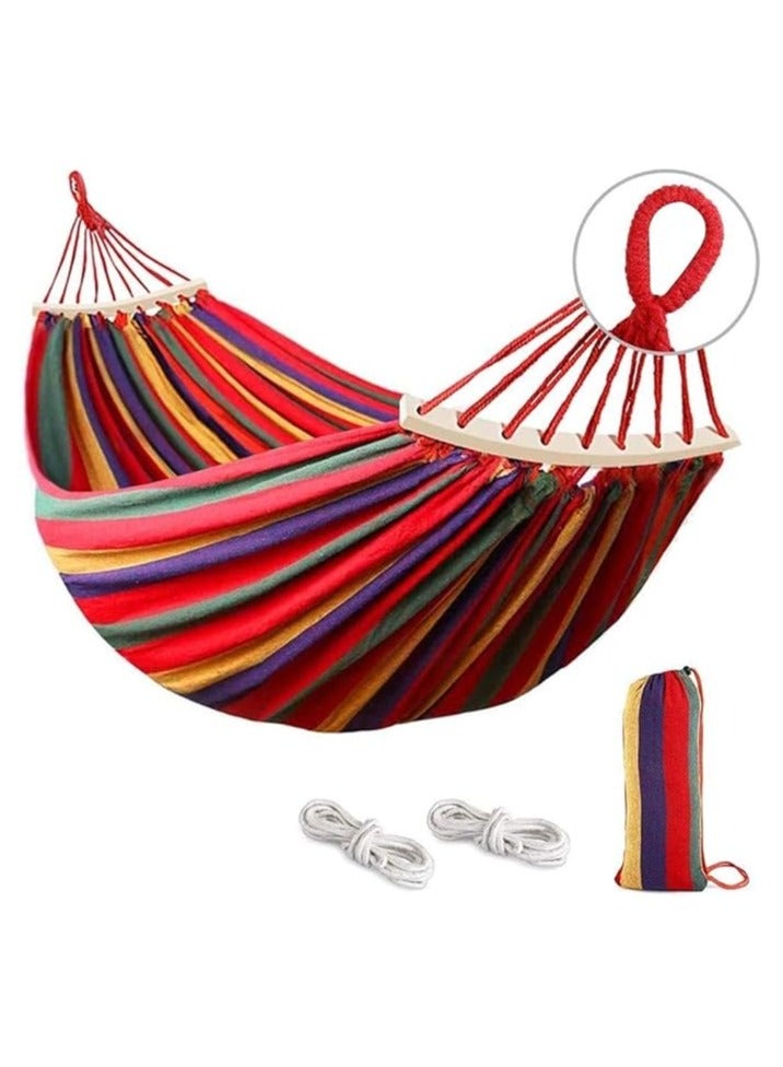 Camping Hammock, Thickened Durable Canvas with Anti Roll Balance Beam & Sturdy Metal Knot Tree Straps - Image 1
