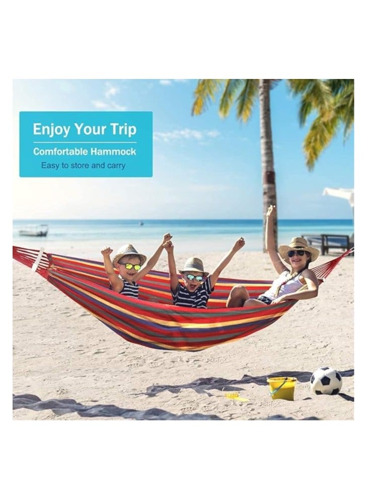 Camping Hammock, Thickened Durable Canvas with Anti Roll Balance Beam & Sturdy Metal Knot Tree Straps - Image 2
