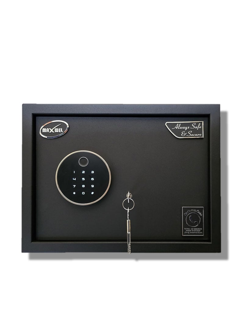 Maxwel - Maxwel Biometric Safe Locker 30 Litres Home Hotel and Office Safes wtih Fingerpring access Codes and Manual Keys v2 Round - Image 1