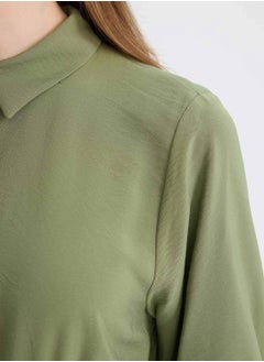DeFacto Shirt Collar Basic Buttoned Waist-Tied Maxi Dress With Long Sleeves  - Image 2