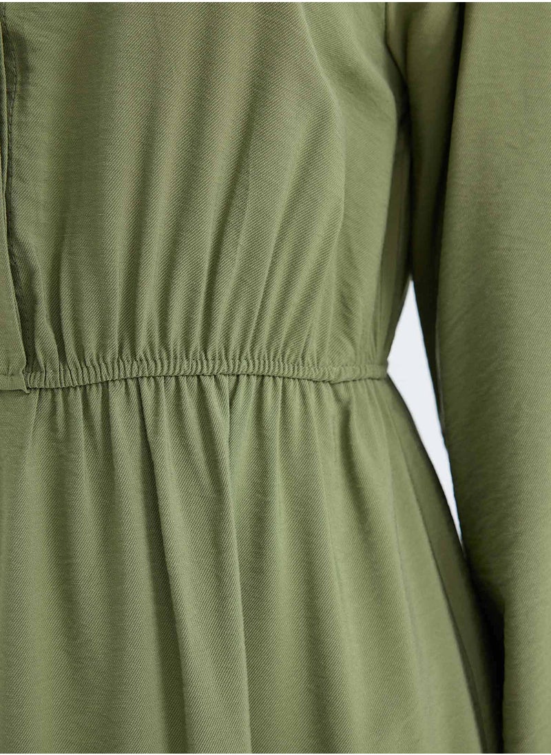 DeFacto - Shirt Collar Basic Buttoned Waist-Tied Maxi Dress With Long Sleeves - Image 1