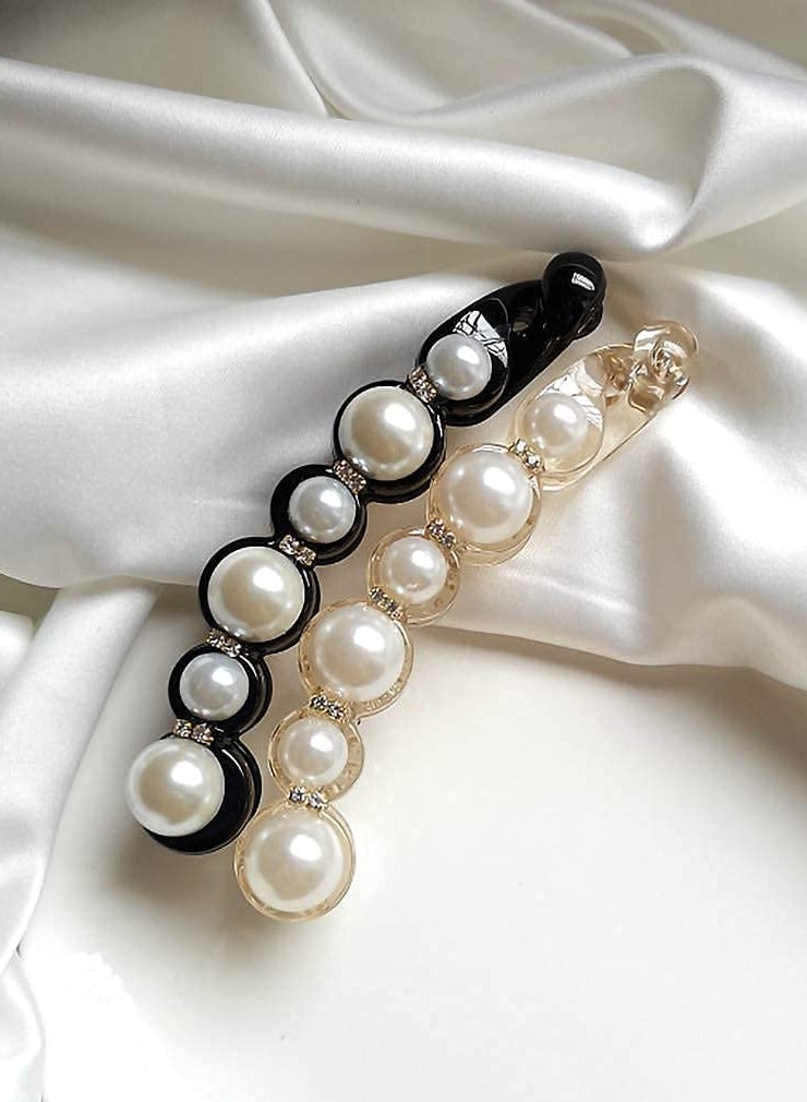 Excefore 6 PCS Pearl Hair Clip Banana Clips Ponytail Holder Banana Hair Clips Thick Fine Hair Clip French Barrettes Rhinestones Jaw Clips for Women and Girls Reduce The Damage to Your Hair - Image 5