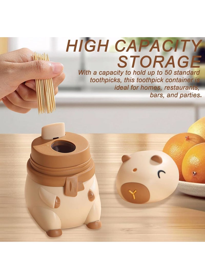 Toothpick Dispenser, Funny Capybara Automatic Pop-Up Toothpick Holder Box, 50 Toothpicks Capacity, Easy to Clean PP Material for Home Kitchen Restaurant Office - Image 3