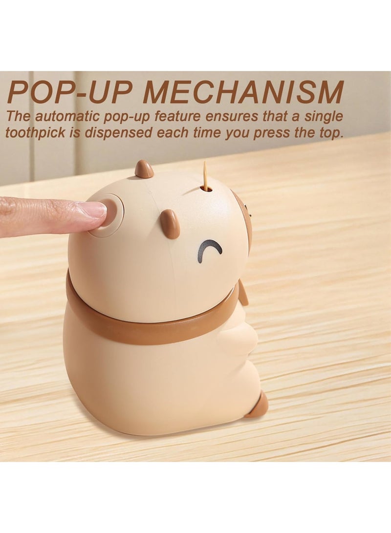 Toothpick Dispenser, Funny Capybara Automatic Pop-Up Toothpick Holder Box, 50 Toothpicks Capacity, Easy to Clean PP Material for Home Kitchen Restaurant Office - Image 2