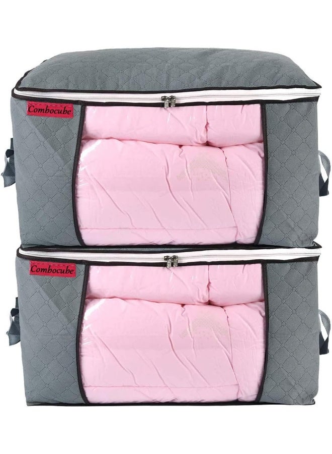 combocube Comforter Storage Bag Jumbo Zippered Bag with Large Clear Window and Carry Handles Space Saver Organizers for Closet Blanket Pillow Quilt Bedding Clothes 2Pcs Grey Large - Image 3